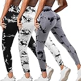 Geyoga 3 Pack Women's Tie Dye Booty Leggings, Seamless Elastic Tummy Pants Butt Lift Elastic Workout for Women Gym