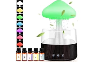 MRIYKIO Rain Cloud Humidifier Water Drip, Mushroom Rain Cloud Diffuser with 5 Essential Oils, Raining Cloud Night Light with Rain 7 Changing Colors, Desk Bedside Cloud Lights for Sleeping Relaxing Black Mood