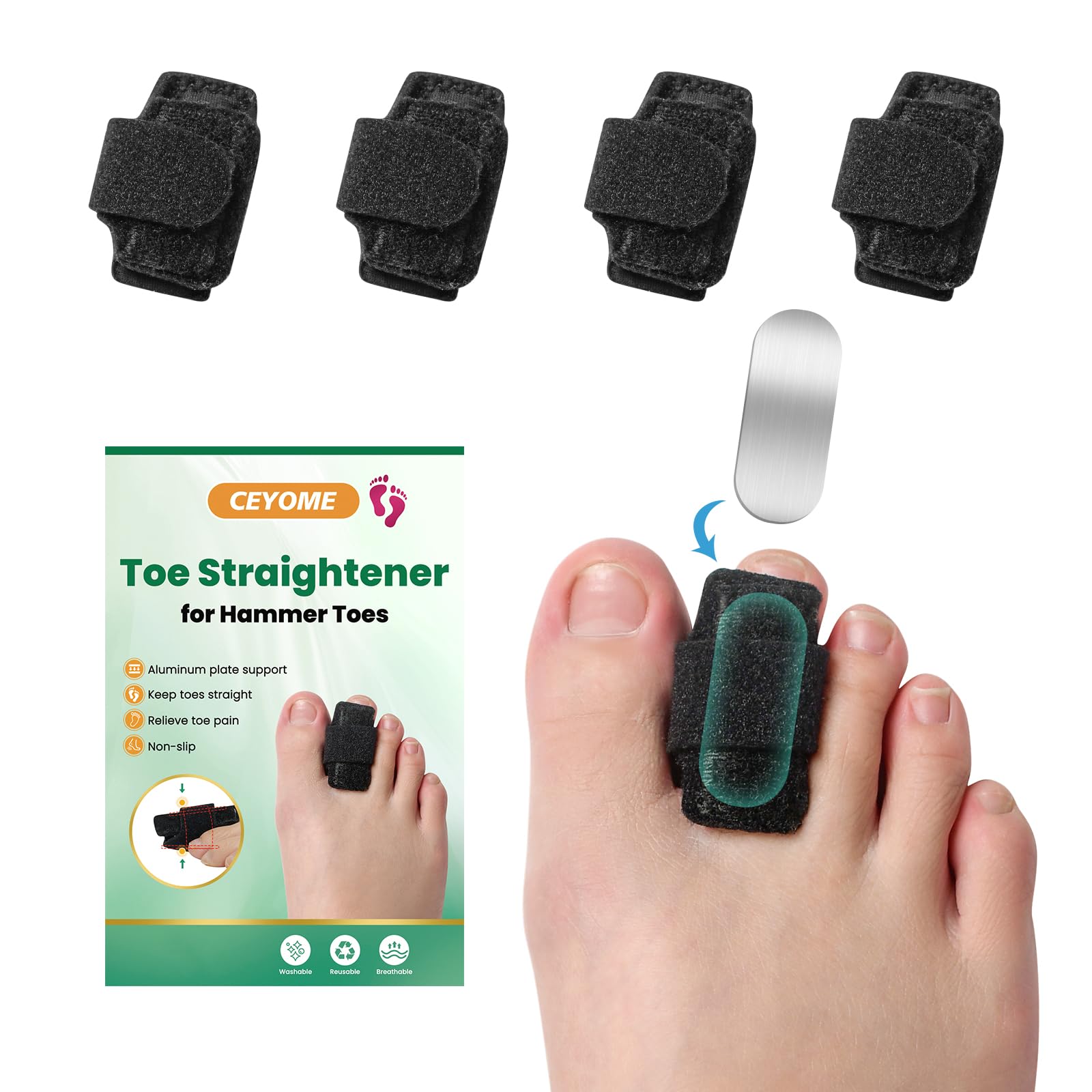 Photo 1 of Hammer Toe Correctors for Women & Men - 4 Pack Toe Splints & Wraps for All-Day Comfort for Walking, Running or Rest - Relieve Discomfort from Bent, Curled & Broken Toes