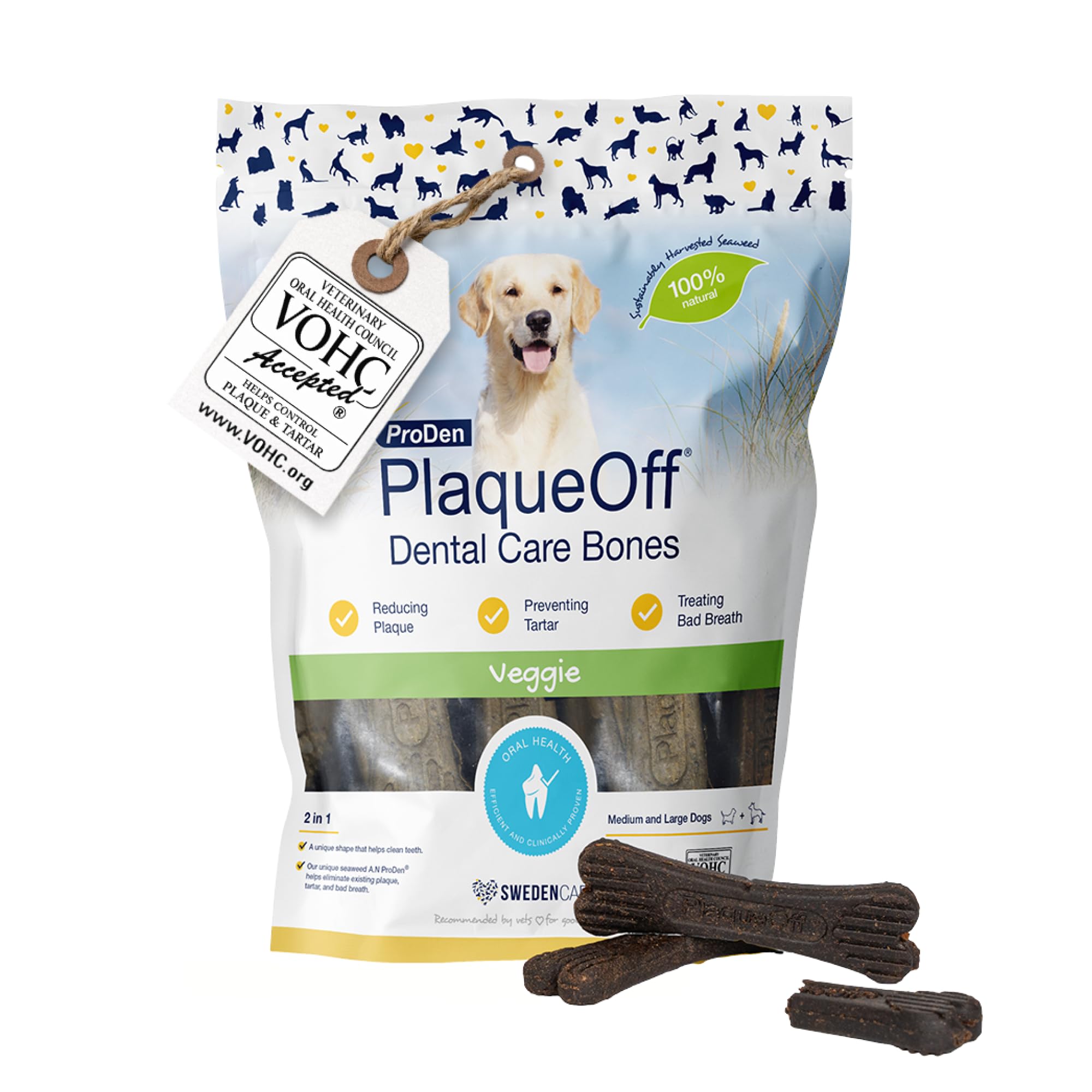 ProDen PlaqueOff 13 Dental Bones for Medium & Large Dogs, Tartar, Plaque & Bad Breath Remover, Improves Overall Oral Health Flavour (Vegetable Fusion)