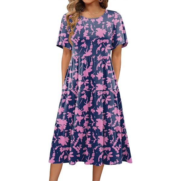 V Neck Maxi Dress Sale Women's V-Neck Linen Blend Maxi Dress - Short Sleeve,  Tiered & Flowy For Beach, Summer & Casual Wear Summer Dress Linen
