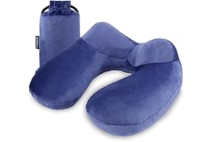 urophylla Inflatable Travel Pillow for Airplane, Soft Velvet Inflatable Travel Neck Pillow for Airplanes, Train, Car, Home and Office with Packsack & Comfortable Velvet - Blue