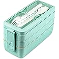 Iteryn Bento Box Lunch Box, 3-In-1 Compartment Containers - Wheat Straw, Leakproof Stackable Bento Lunch Box Meal Prep