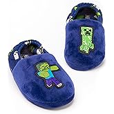 Minecraft Slippers Boys Kids Blue Creeper vs Zombie TNT House Shoes
