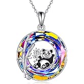 AINFQY Panda Necklace for Women 925 Sterling Silver Bamboo Pendant With Crystal Jewelry Birthday Gifts for Women Daughter