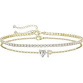 ABDOT Gold Initial Ankle Bracelets for Women Waterproof 14K Gold Filled Layered Anklets for Women Non Tarnish Women's Anklets Adjustable Large Ankle Summer Beach Foot Jewelry