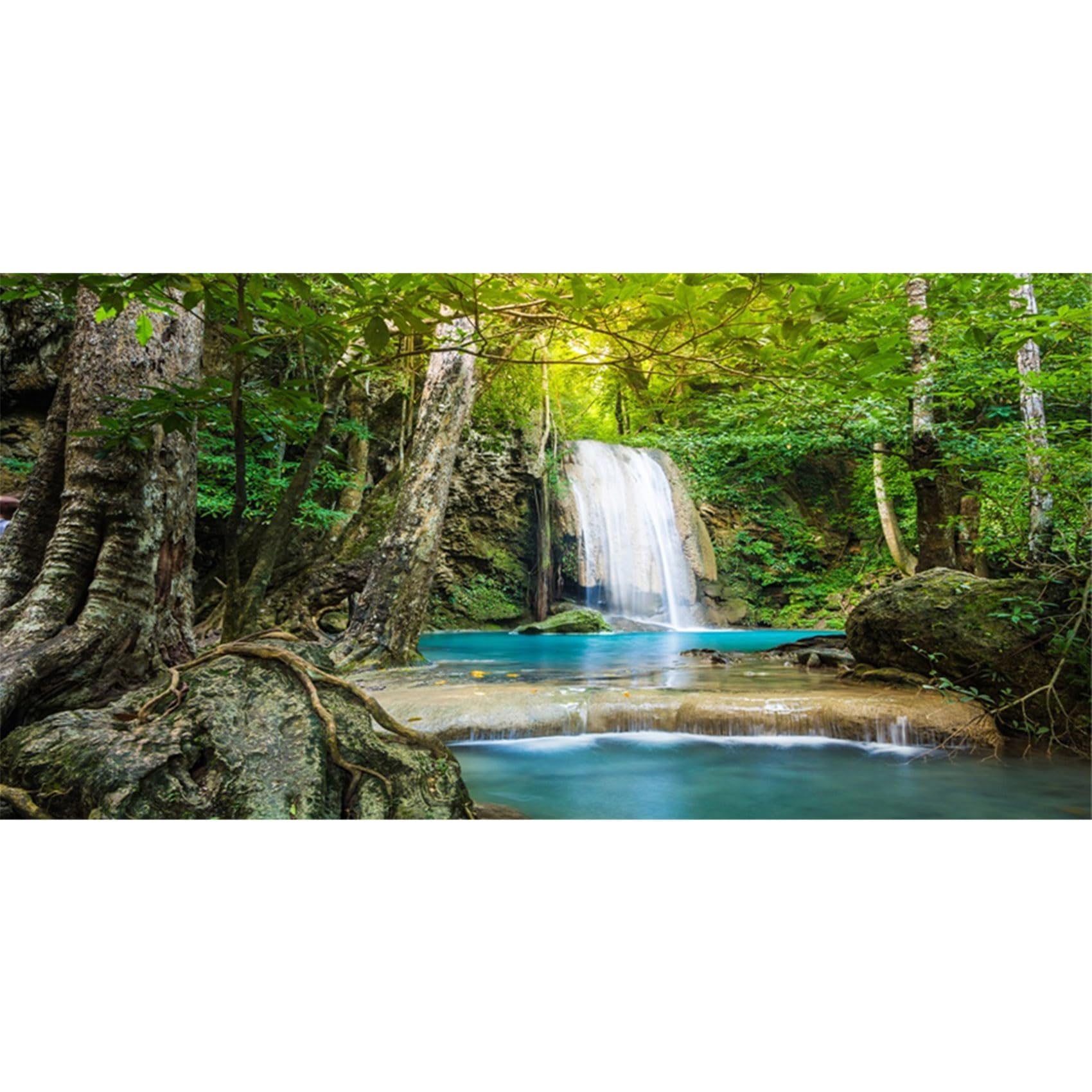 MIRRORANG 91x41cm Waterfall Terrarium Background Tropical Rainforest Aquarium Background Sunshine Lake Green Tree Reptile Habitat Background Vinyl — image 1