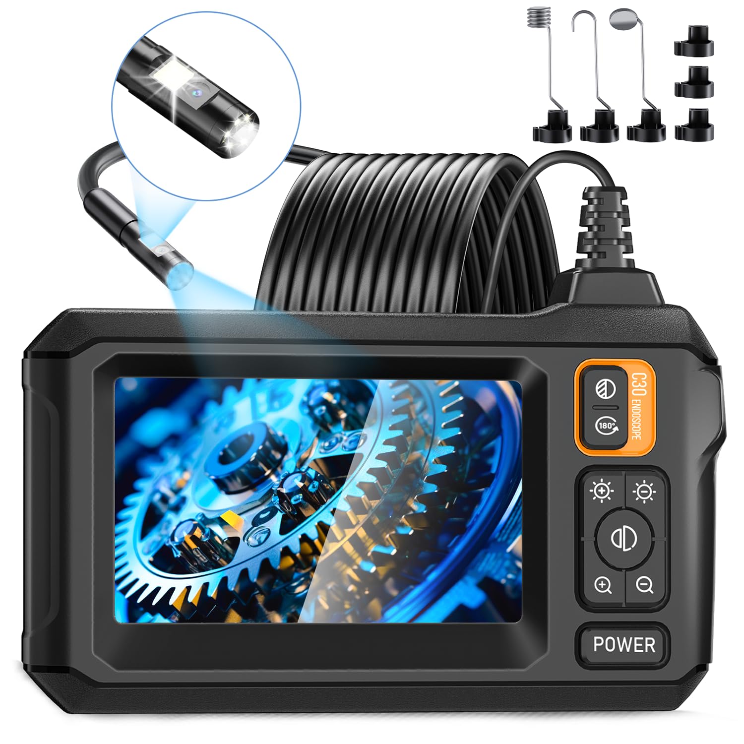 GOLDEGGS Dual Lens Borescope,4.3”Industrial