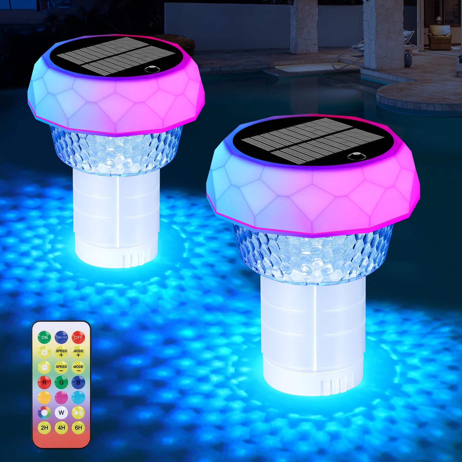 Photo 1 of 2-Pack Solar Pool Chlorine Floater with Colorful Lights and Remote Control, Swimming Pool Chlorine Tablet Floater, Adjustable Release & Anti-Sinking,Flow Pool Tablet Holder for Hot Tub, Spa