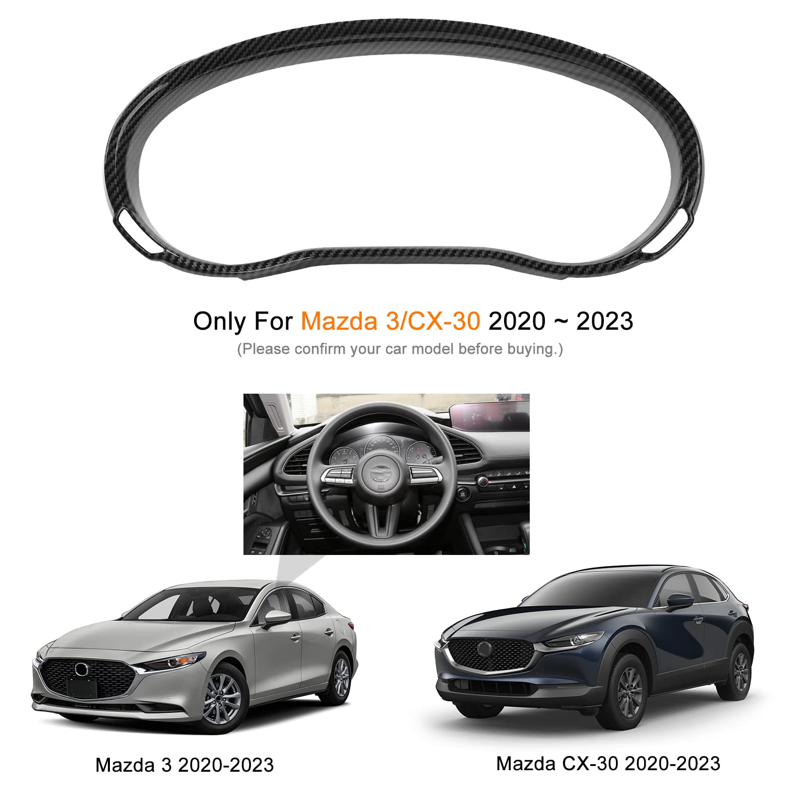 Compatible with Mazda 3 Accessories Compatible with Mazda CX30 Accessories 2025 2024 2023 2022 2021 2020 Sporty Car Dashboard Cover Trim Screen Display Frame -Carbon Fiber Style
