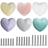 Perphin Ceramic Drawer Knobs Heart Shape Colorful Heart Cabinet Dresser Pulls Handles with 3 Sized Screws, Kitchen Furniture Knobs for Closet Cupboard Wardrobe (Mixed Color, 6 Pack) (6packmixcolor)