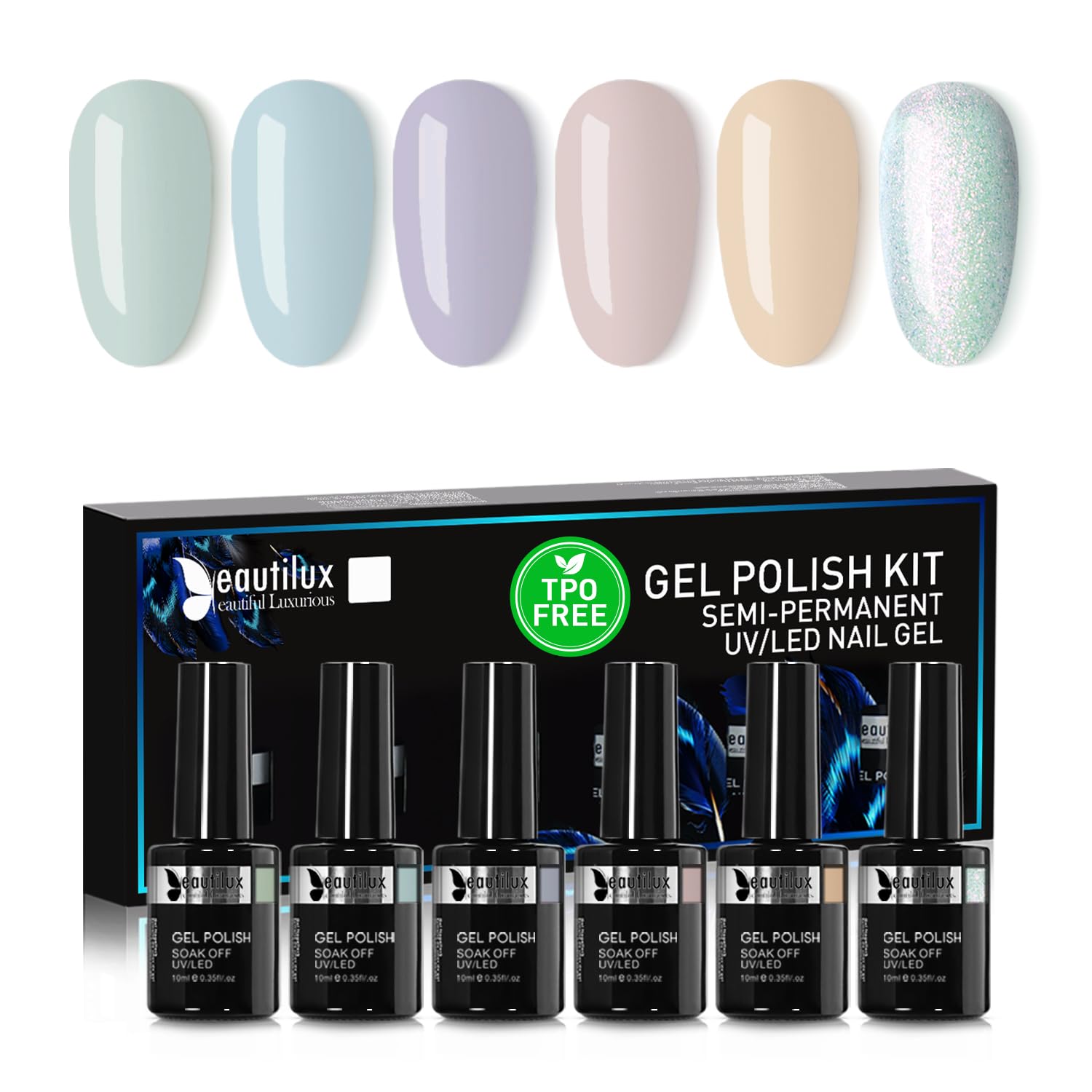 Beautilux HEMA&TPO Free Gel Polish 6x10ml -European Standard- Long-Lasting Formula, Tight Color, Easy Apply, Salon-Grade Shine for Up to 21 Days, 6-Pack for Professional & DIY at Home, Gift for Her