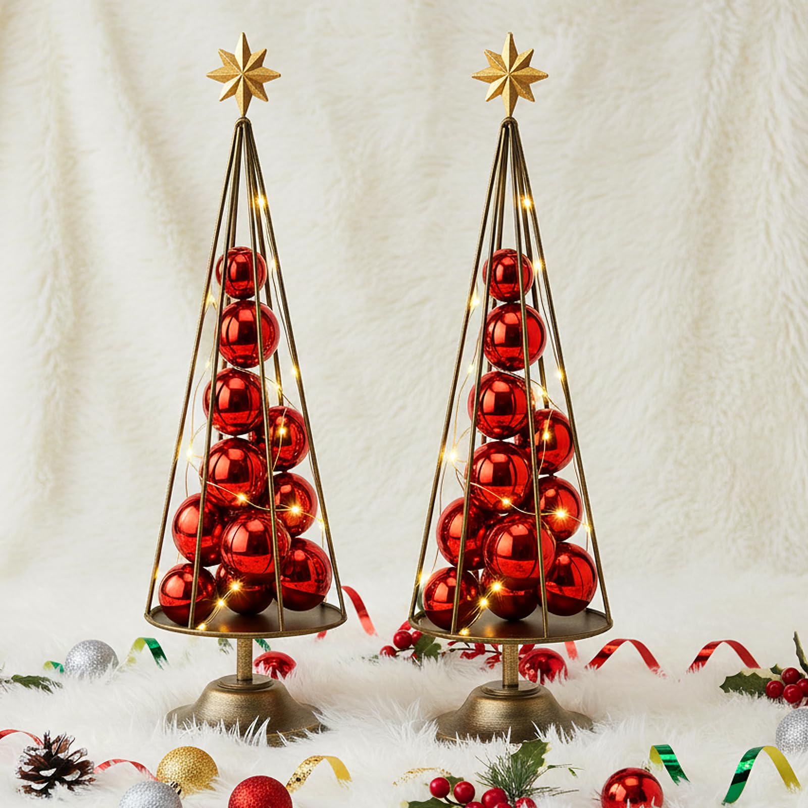 Photo 1 of *UNTESTED*
LEIFIDE 15.7 Inch Christmas Table Decorations, 2 Pcs Metal Cone Table Decorations with Star Topper & Balls, LED Light Strips for for Xmas Holiday Wedding Party Tabletop Desk Ornament(Red Ball)