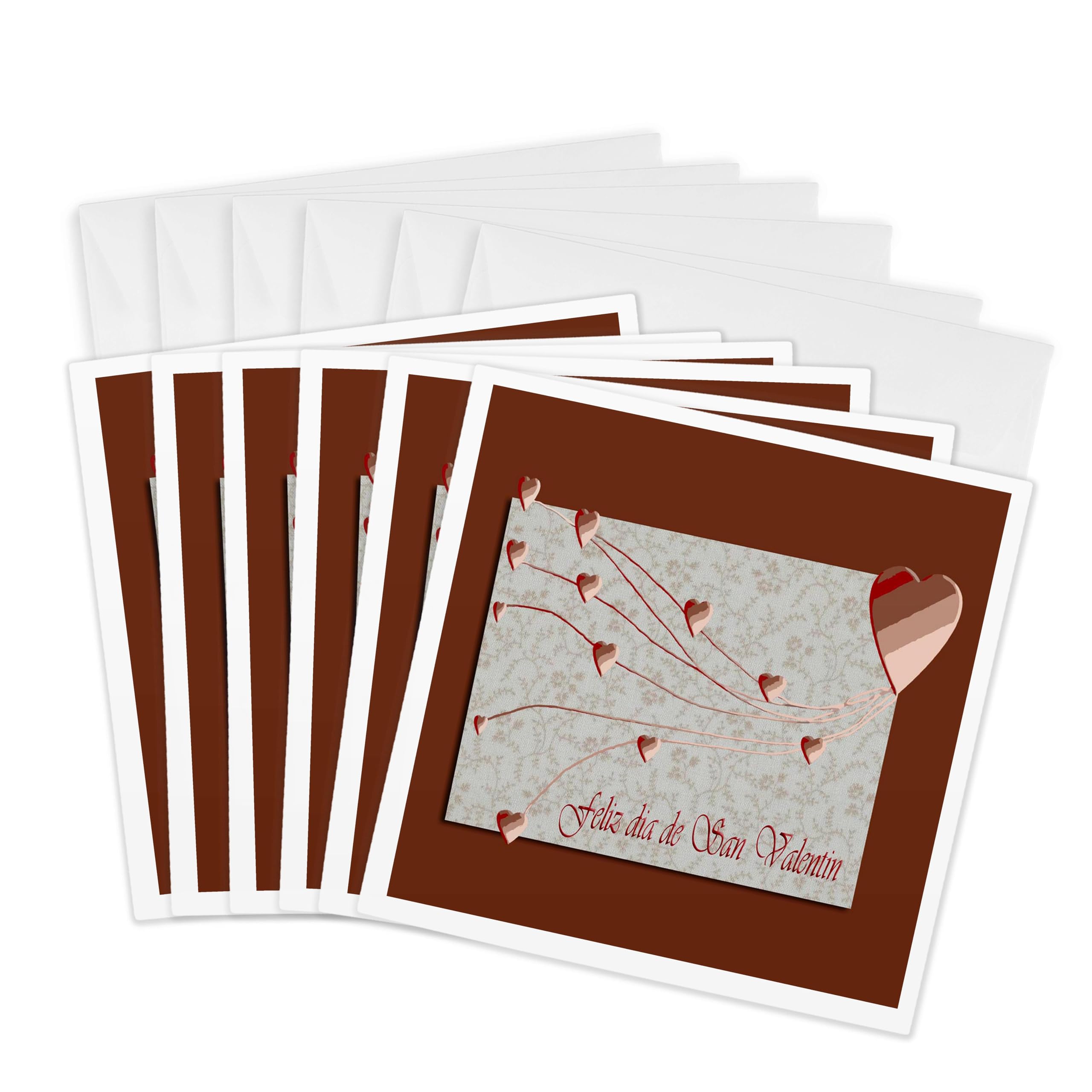 3dRose gc_37053_1 6 x 6-Inch "Feliz Dia De San Valentin, Happy Valintines Day in Spanish, Copper Hearts" Greeting Card (Pack of 6)