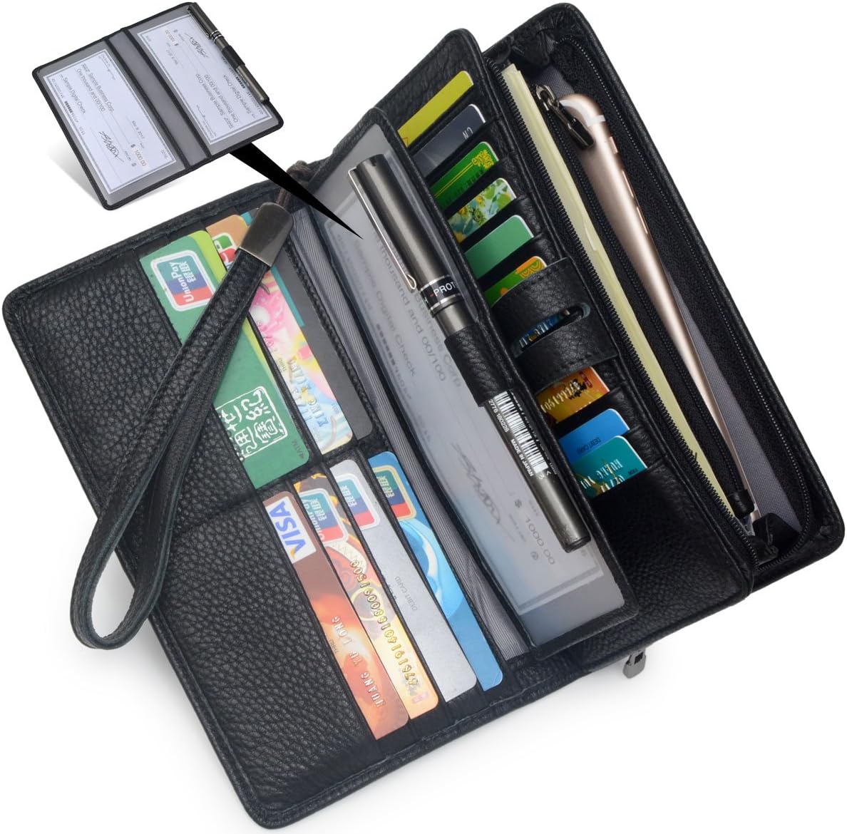 Women's Big Fat Rfid Leather Wristlet Wallet Organizer Large Phone Checkbook Holder with Zipper Pocket