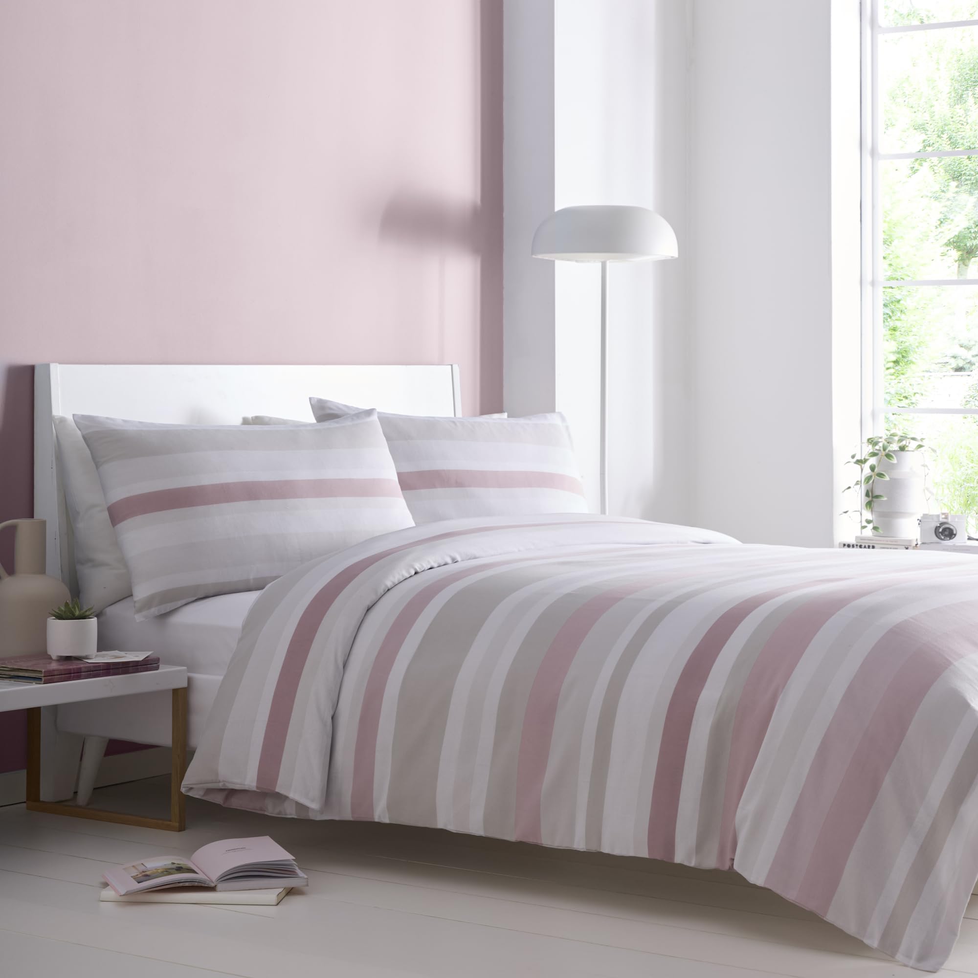 Portfolio Home Simply Stripes Modern Pink King Soft Easy Care Bed Linen Bedding Duvet Cover Quilt Set With Pillow Cases