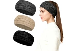Wqebuid 3 Pairs Thick Winter Headbands for Women Knit Ear Warmers for Cold Weather Christmas Gifts