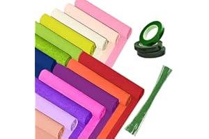 MLURCU Crepe Paper Roll 14 Rolls Wide Crepe Paper Streamers 10 Inch x 8 Feet Artificial Floral Arrangements DIY Flower Making Kits Green Floral Tape and Wire for Wedding Festival Party Decorations