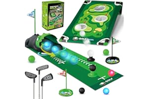TERRAMUS 3 in 1 Kids Golf Set with Dinosaur Automatic Golf Returner, Golf Cornhole Board, Led Light Up Balls, Putting Mat, 3-8 Toddler Mini Golf Games, Indoor Outdoor Golf Toys Gift for Boys Girls 3+
