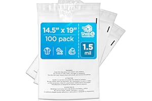 Shop4Mailers 14.5x19 Clear Poly Bag with Suffocation Warning – Self-Seal Adhesive, 1.5 Mil Clear Bag for FBA, Packaging Bags, Clothes Storage, & Shipping Bags – Resealable Poly Mailers (Pack of 100)