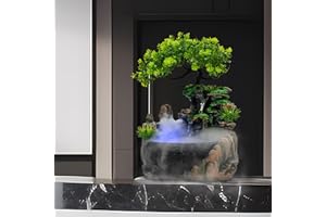 CHYNALYS Rockery Water Fountain Desktop, Table Top rockeries Indoor Water Fountains Rockery & Bonsaim, Waterfall Fountain Indoor with LED Light for Home Office Bedroom Relaxation Desk Decor, 110V