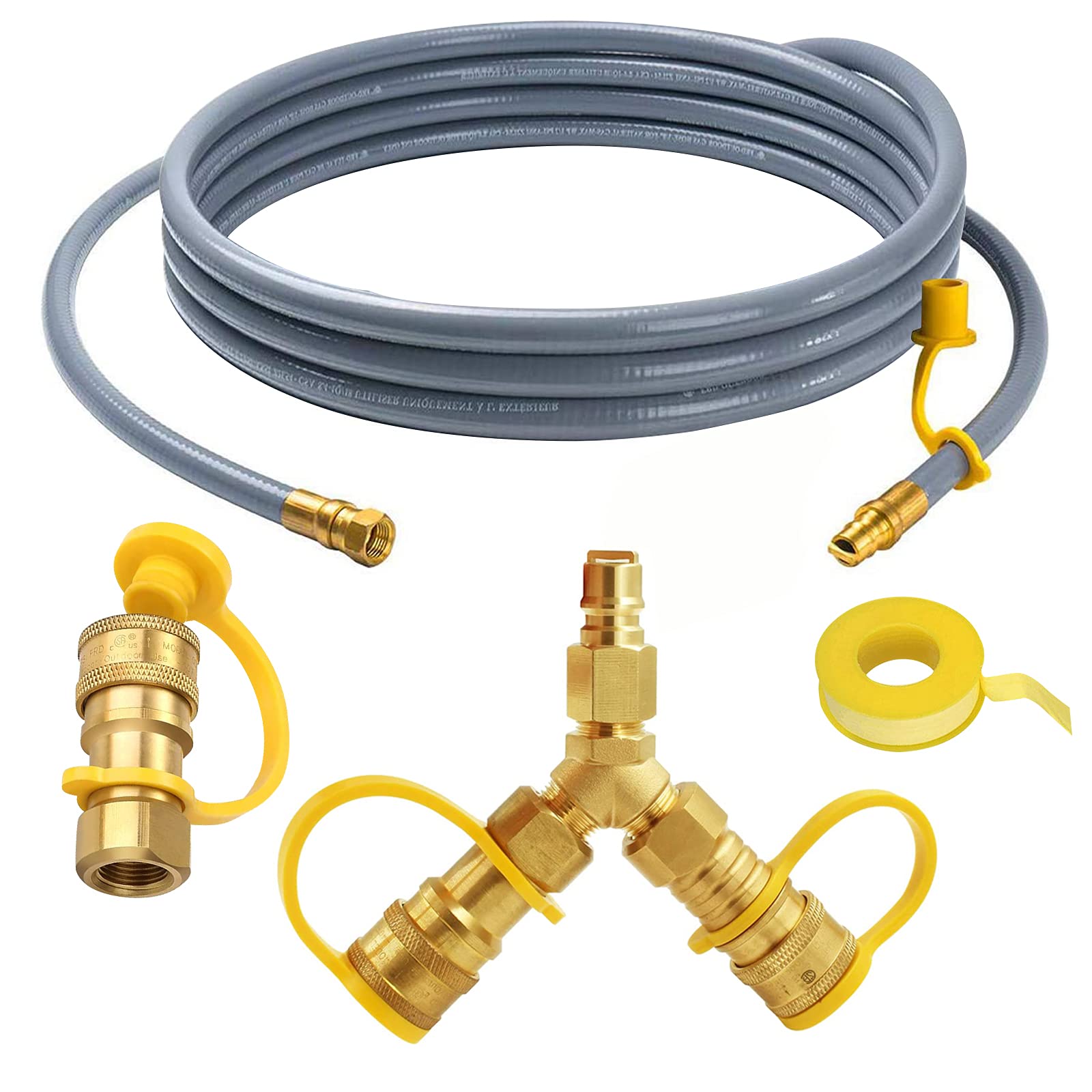 Photo 1 of MENSI 10FT Propane Y Splitter Adapter with 3/8" Quick Connect Natural Gas Connection Hose and 3/8" Female Flare Fittings