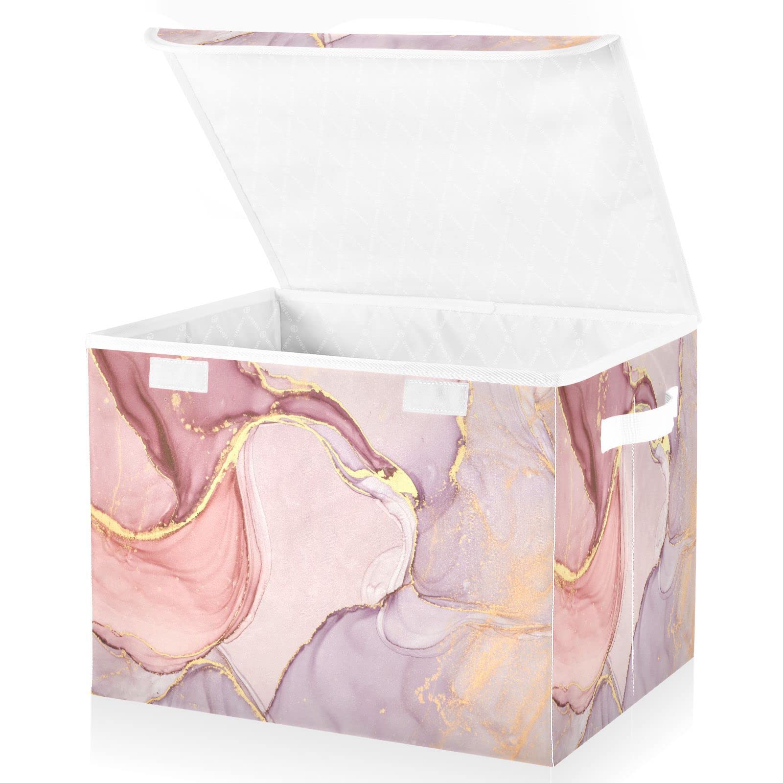 Mnsruu Storage Boxes with Lids, Pink Marble Stone Gilt Elegant Large Storage Basket Organizer Shelves Cube Bin Toy Clothes Underbed