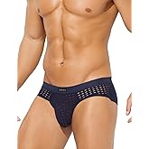 Casey Kevin Men's Mesh Briefs Breathable See Through Fishnet Underwear Low Rise Sexy Panties for Men,Navy Blue,Medium