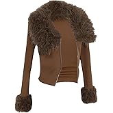 MakeMeChic Women's Faux Fur Jacket Long Sleeve Zip Up Grunge Gothic Coat Outerwear Fall Clothes