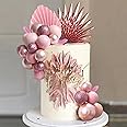 38 PCS Balls Cake Toppers Palm Leaves Cake Decorations for Birthday Wedding Baby Shower Party Supplies (Rose Gold)