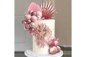 LEFUBABY 38 PCS Balls Cake Toppers Palm Leaves Cake Decorations for Birthday Wedding Baby Shower Party Supplies (Rose Gold)