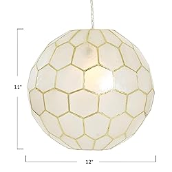 Creative Co-Op Honeycomb Globe Light, Capiz White