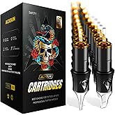 Ackbun 50 Assorted Tattoo Cartridge Needles Mixed Size #12 Standard Round Liner Shader Magnum - 5Pcs each of 5RL, 7RL, 9RL, 11RL, 5RS, 9RS, 15M1, 21M1, 15RM, 21RM Pro Disposable Tattoo Needles