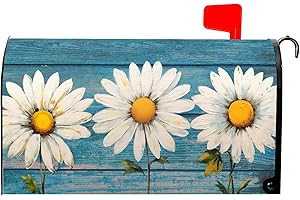 KAWANI Spring Daisy Rustic Blue Wood Board Mailbox Covers Magnetic Standard Size 21x18 Inch Vintage Floral Summer Waterproof Mail Box Wraps Post Letter Box Covers Garden Yard Outdoor Decor