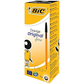BIC Kugelschreiber Orange fine/ 20 Kulis in Schwarz – Strichstärke 0,35 mm - fein – Dokumentenecht