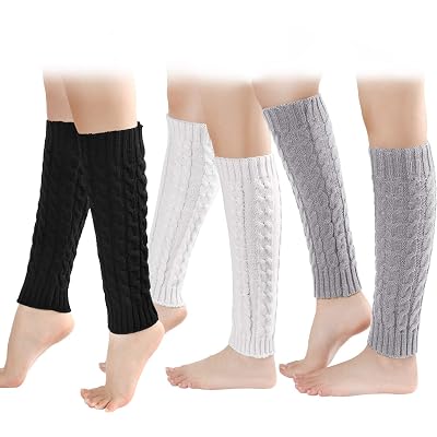 Zuimei 3 Pairs Women's Knitted Leg Warmers - Chunky Cable Knit, Acrylic, One Size Fits Most