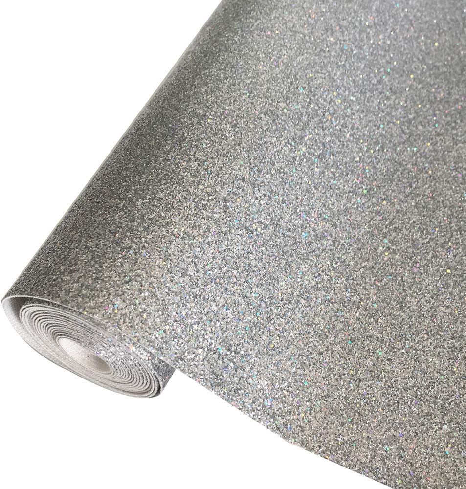 Sov Sparkly Superfine Glitter Leather Sheets Shiny Faux Fabric Canvas Perfect for Craft DIY Handmade Projects Patchwork Bow Craft Key Chain 8" x 53" (21 cm x 135 cm) 1 roll (Silver)