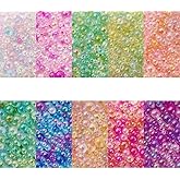 OLYCRAFT 130g 10 Colors 1-3mm Colorful Resin Bubble Beads No Hole Micro Glass Bubble Beads Iridescent Water Droplets Bubble Beads Tiny Glass Beads Tiny Beads for Resin Molds Fillers Jewelry