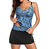 Daci Tankini Swimsuit for Women Tummy Control Bathing Suits with Skirt Two Piece Drawstring Tank Top with Swimdress