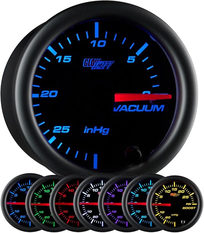GlowShift Black 7 Color Vacuum Gauge Kit Includes