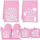 Sratte 6 Pcs Kitchen Decor Accessories Set Farmhouse Towels Pot Holders Oven Mitts Set 2 Dish Towels 2 Potholders 2 Cooking Mittens Oven Glove for Baking Cooking(Light Pink,Kitchen)
