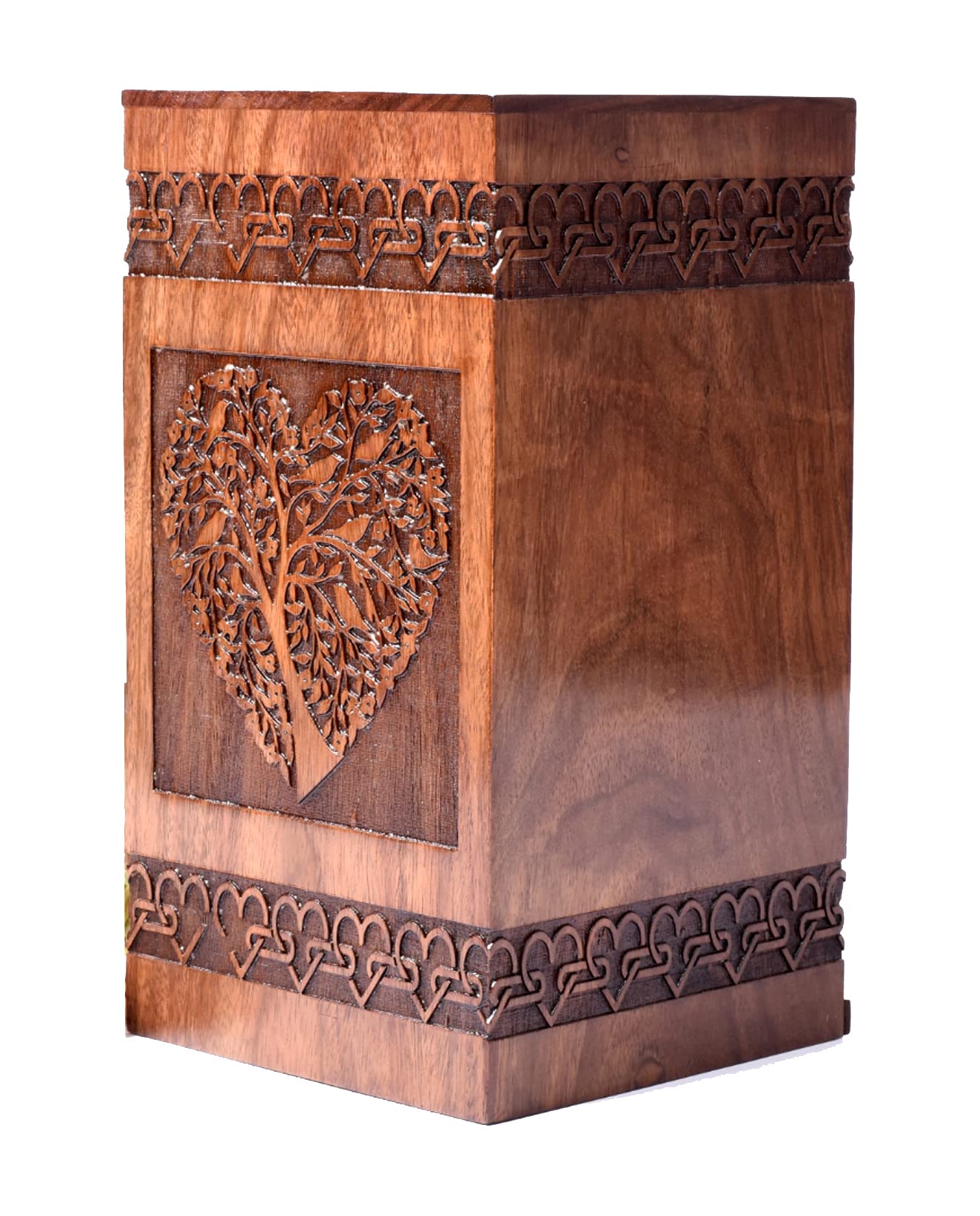 Photo 1 of Tamanna crafts Rosewood Urn for Human Ashes - Tree of Life Wooden Box - Personalized Cremation Urn for Ashes Handcrafted Large Wooden Urn Box (M(9.5X5.5'') 180CU) (Heart)