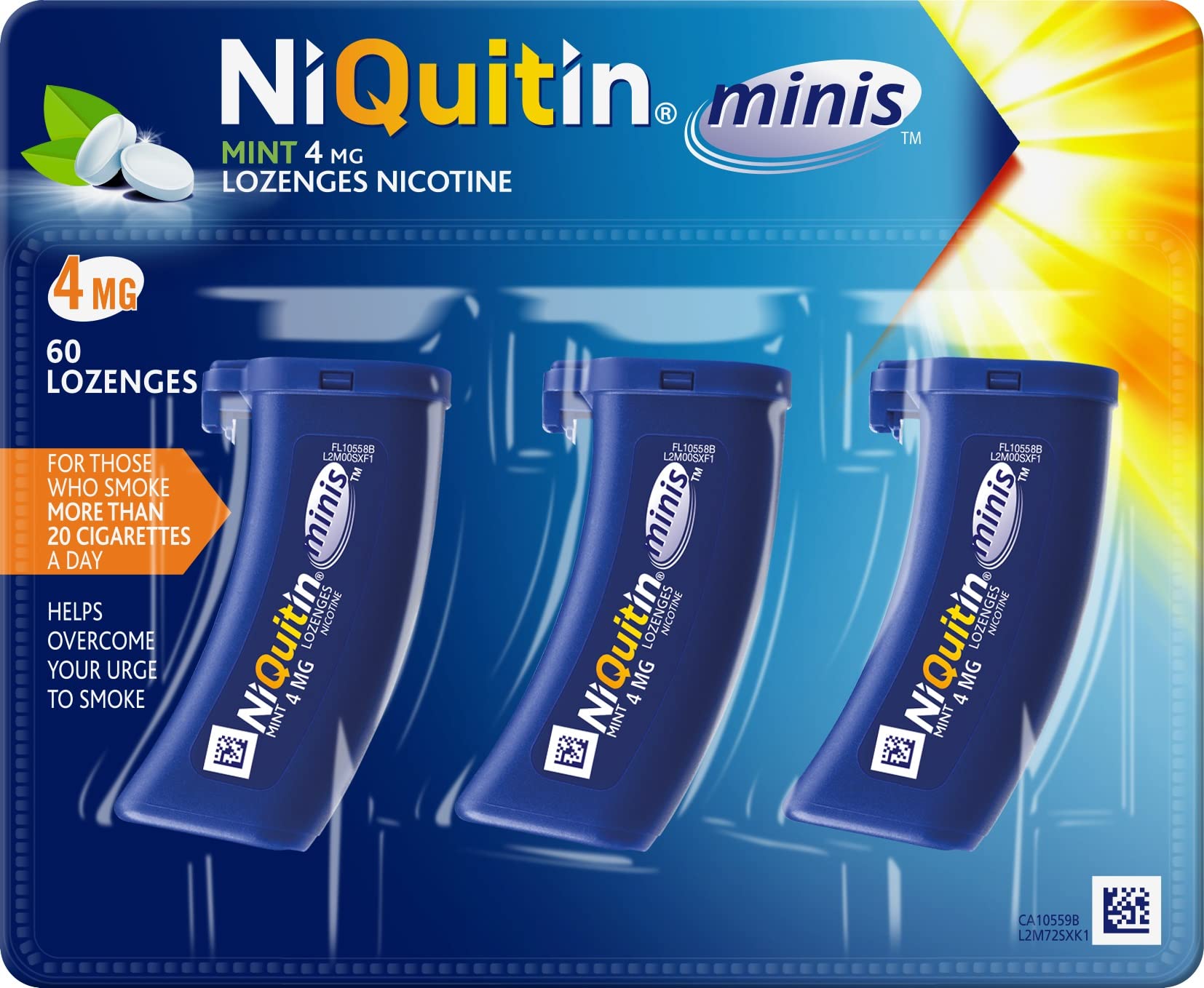 NiQuitin Minis Mint 4 mg Lozenges - Effective Smoking Craving Relief - Practical Pocket-Sized Container - 60 Mini Lozenges - Relieve Sudden Cravings - Reduce and Quit Smoking Aid and Vaping