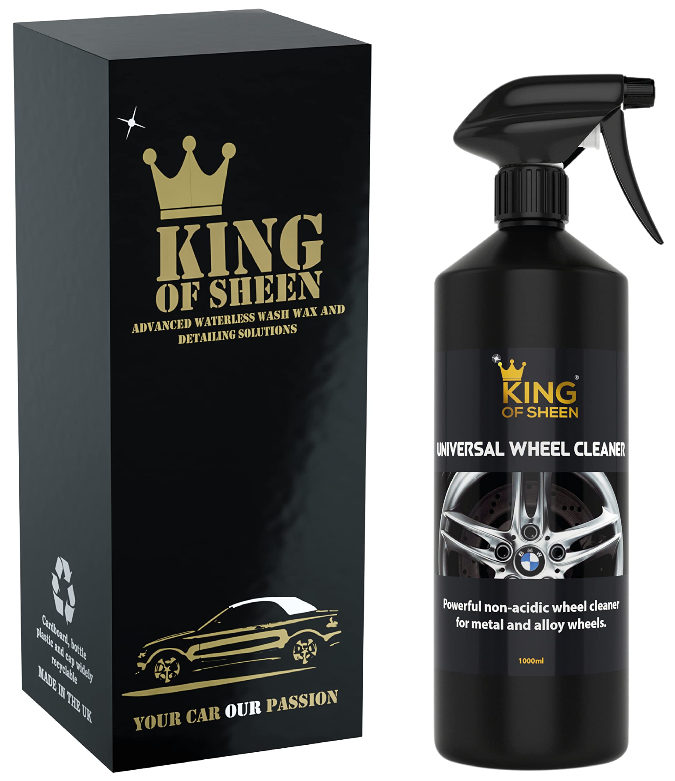 King of Sheen Universal Wheel Cleaner for all Metal and Alloy Wheels Tough Non Acidic Wheel Cleaner,Spray on Leave for 10 Seconds then Wipe of to a Brilliant Shine.1 Litre
