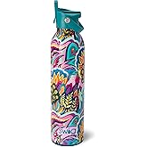 Swig Life 26oz Insulated Water Bottle, Travel Water Bottle with Straw and Lid, Cup Holder Friendly, Stainless Steel with Lid (Bazaar)