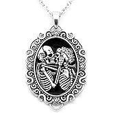 Controse Women's Silver-Toned Stainless Steel - The Eternal Lovers Skull Cameo Necklace (17" - 19" adjustable chain)