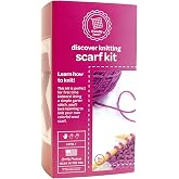 friendly loom Discover Knitting Scarf Kit Pink Purple Wool for Beginners | Scarf Knitting Kit with 100% Wool and Wooden Knitting Needles for Ages 8 and Up Made in USA