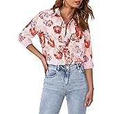 siliteelon Blouses for Women Long Sleeve Button Down Shirts Printed Wrinkle-Free Dressy Casual Blouse Spring Fall Trendy
