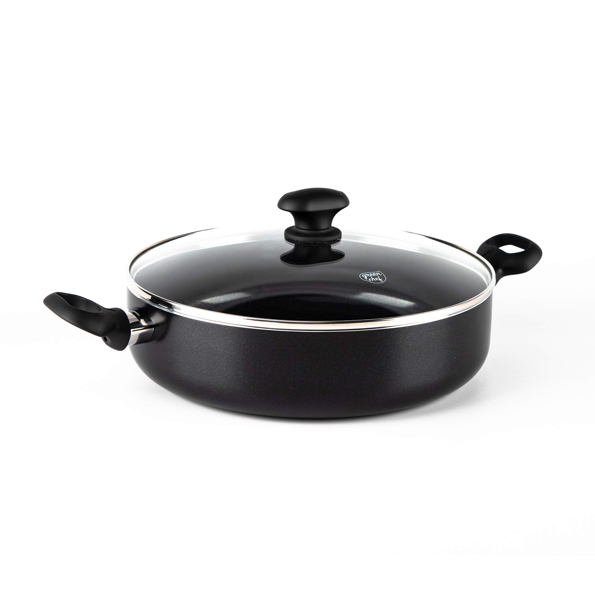 GreenChef Diamond Healthy Ceramic Non-Stick 28 cm/ 4.3 Litre Sauté Pan with Lid and 2 Side Handles, Skillet, PFAS-Free, Induction Suitable, Oven Safe up to 160˚C, Black