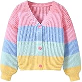 SHENHE Girl's Colorblock V Neck Button Down Long Sleeve Loose Knitted Cute Cardigan Sweater